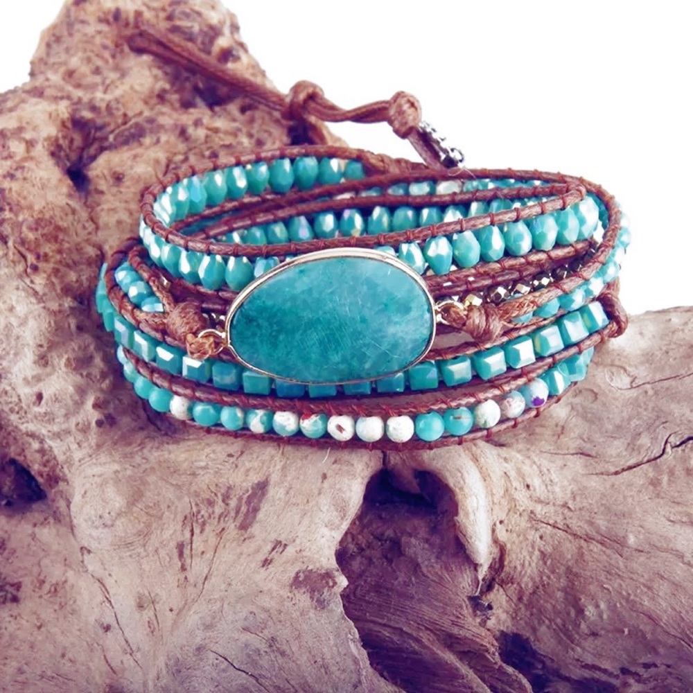 24 HRS SALE ONLY NWT Handmade Natural Stone Bracelet Leather Wrap